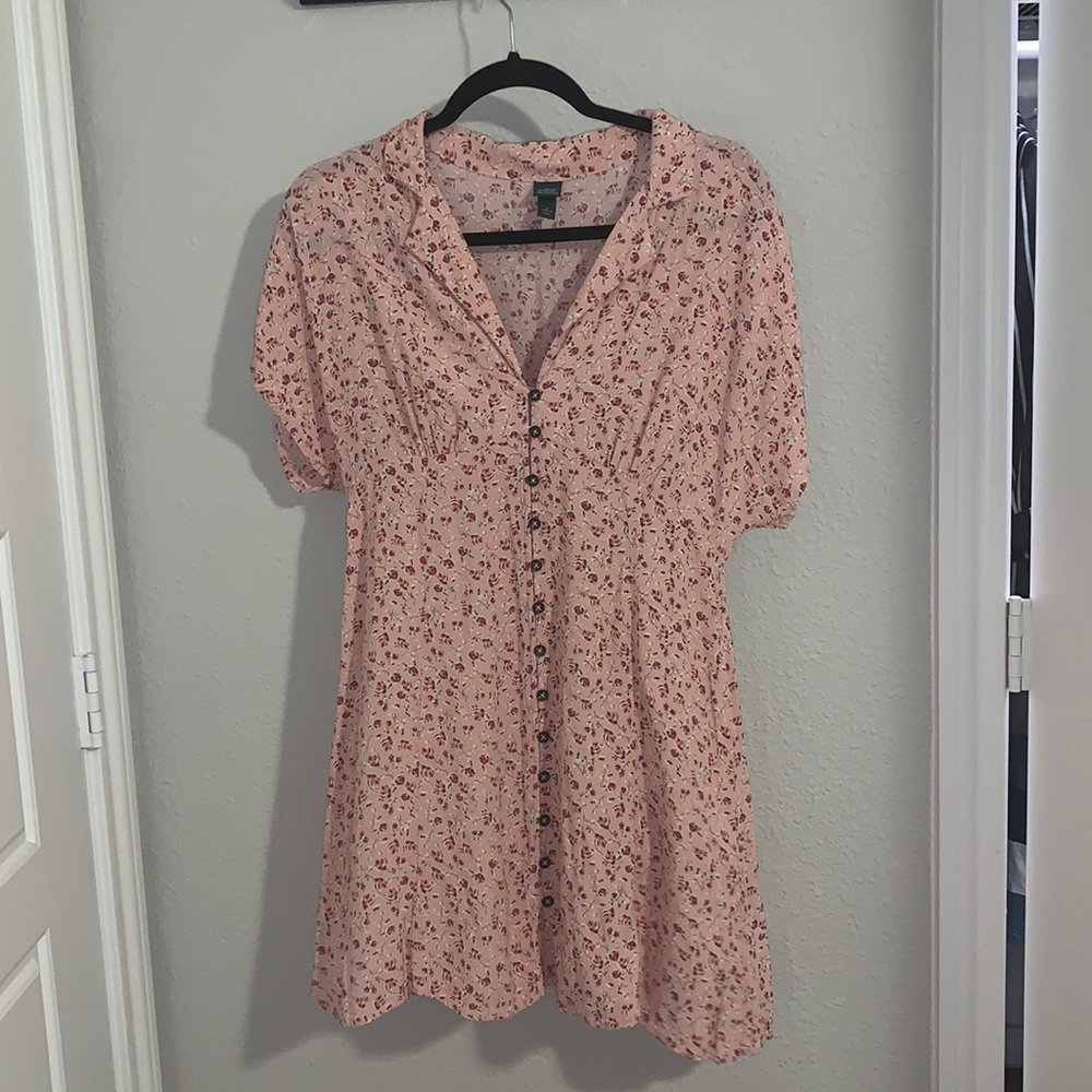 pink floral shirt sleeved dress